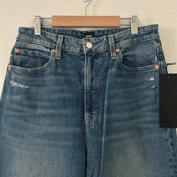 Edwin Women's Nova Forward Seam Wide Leg Raw Hem Denim Jeans Medium Wash 29 New - Picture 2 of 9